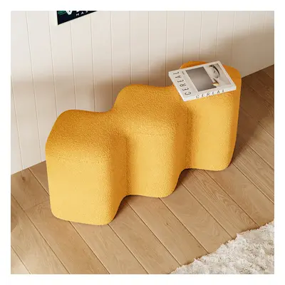 Modern Yellow Entryway Bench Boucle Upholstered Molecule Ottoman Wooden Frame