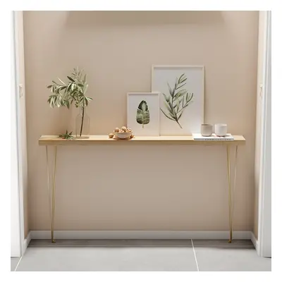 1500mm Rustic Natural Narrow Rectangular Console Table with Wooden Top & Metal Legs