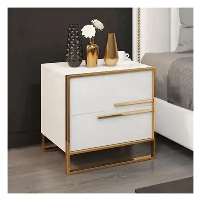 Minimalist Design Nightstand with 2 Drawers with Gold Base