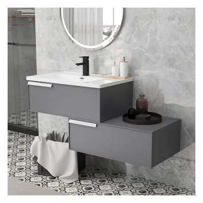 800mm-1500mm Modern Extendable Floating Bathroom Vanity Set Wall Mounted Vanity in Grey