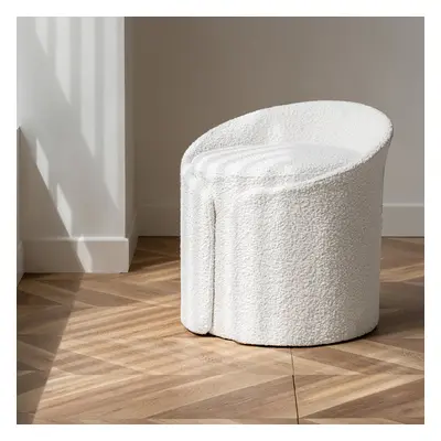 Modern White Round Lamb Wool Vanity Stool with Backrest Bedroom Vanity Chair