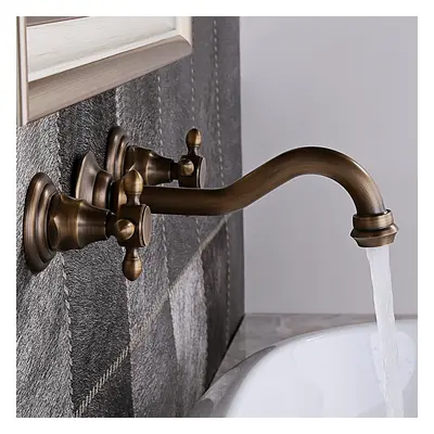 Chester Classic Wall Mount 2-Handle Antique Brass Bathroom Basin Tap with Cross Handles