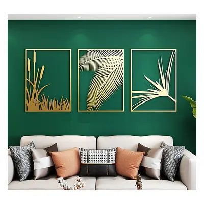 3 Pieces Metal Wall Decor Modern Gold Palm Leaves Art with Rectangle Frame 1200mmW*530mmH