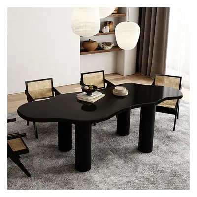 71" Black Dining Table 6 Seater Japandi Irregular Dining Room Table 4-Leg