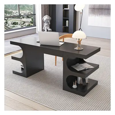 Modern Black Writing Desk Office Desk with 1 Drawer & 4 Open Shelves Office Furniture (1630mm)