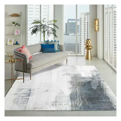 1800mm × 2700mm Modern Ink Painting Gray & Ink Blue Rectangle Area Rug