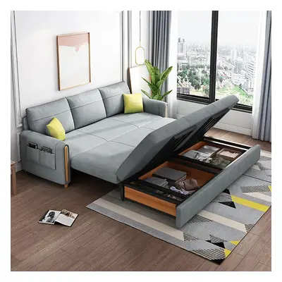 81.1" Light Gray Arm Full Sleeper Sofa Bed with Storage & Side Pockets