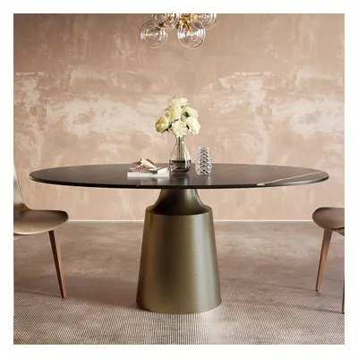 63" Modern Oval Faux Marble Top Dining Table with Bronze Carbon Steel Base