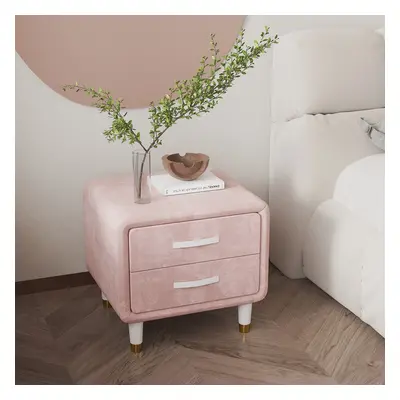 Modern Pink Velvet Nightstand with 2 Drawers Bedroom