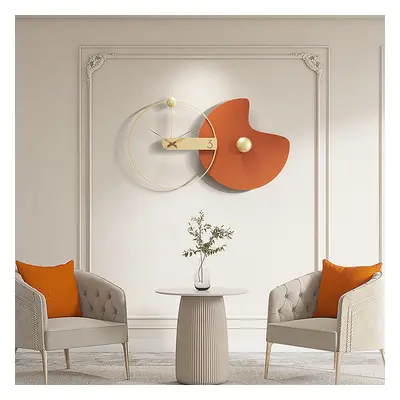 Modern Large Wall Clock Round Metal Oversized Decorative Wall Clocks in Orange & Gold