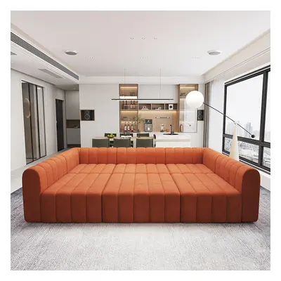 118.9" Velvet Convertible Modular Sectional Sofa Orange Upholstered 6-Seater Sofa Set