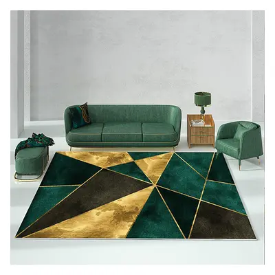 1600mm x 2300mm Green Black and Gold Modern Geometirc Rectangle Indoor Area Rug