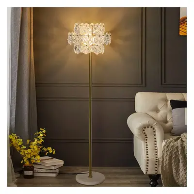 Glam 3-Light Gold Plug-in Brass Standing Floor Lamp with Marble Base for Living Room