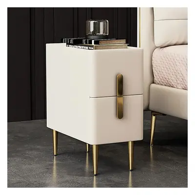 Inarrow Modern Beige Nightstand Bedside Table with 2 Drawers in Gold Legs