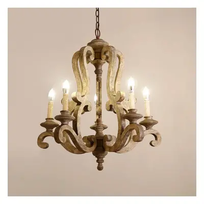 Cottage Style Distressed 5-Light Candelabra Chandelier with Scrolled Arms & Rust Canopy