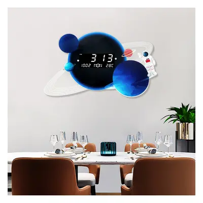 600mm LED Digital Display Modern Acrylic Blue Space Astronaut Wall Clock Decor Art