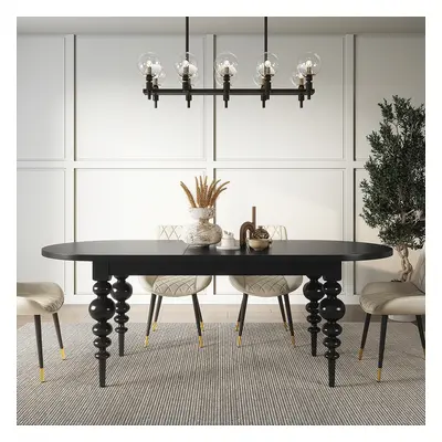 67"-79" Mid-Century Dining Table Oval Extendable Black Table for 4-8 Person with Turned Legs Mod