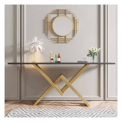 1800mm Black & Gold Narrow Console Table Accent Table For Hallway X Base Metal