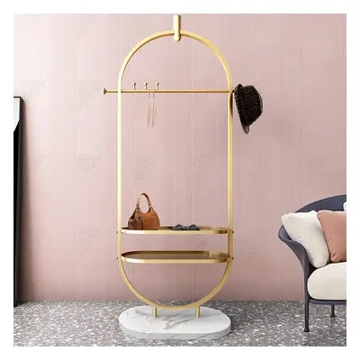 Gold Coat Stand Oval Garment Stand with 2-Tier Shelves & Faux Marble Base