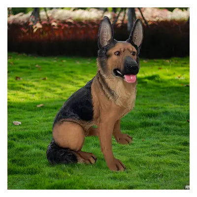 Outdoor German Shepherd Statue Garden Sculpture Resin Dog Floor Decor in Black & Brown