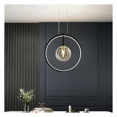 Black Pendant Light Minimalist Glass Globe LED 1-Light for Dining Room