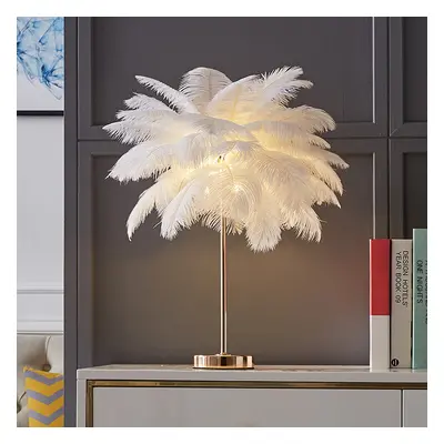 Loftus Art Deco White Feather Gold Table Lamp Unique Lighting