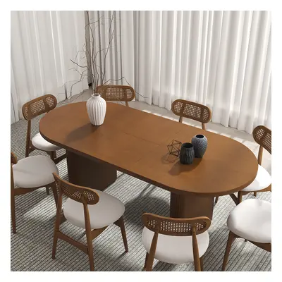 Japandi 63"-79" Oval Extendable Dining Table with Butterfly Leaf 4-6 Seater Walnut