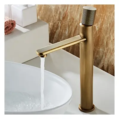 Monobloc Antique Brass Bathroom Tall Basin Tap Single Knob Solid Brass