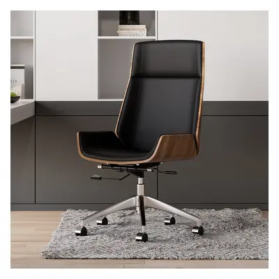 Black Faux Leather Office Chair Desk Chair with Wheels & Adjustable Height