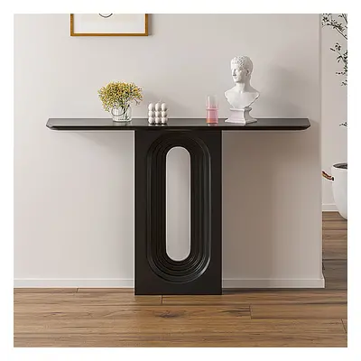 1200mm Japandi Narrow Wood Black Console Table with Geometric Pedestal Entryway Table