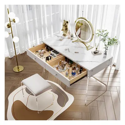 Modern Acrylic Floating Makeup Vanity Set with LED Lighted Standing Mirror & Stool