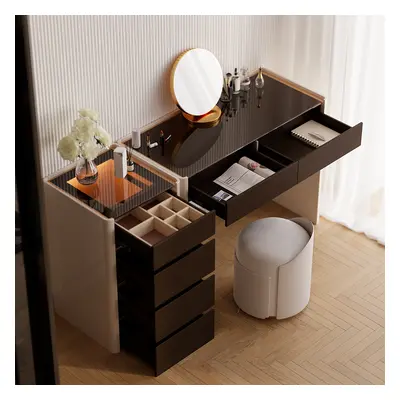 Modern Walnut Makeup Vanity with Light Dressing Table with Jewelry Storage & Cabinet