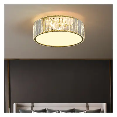 Modern Drum Acrylic 5-Light Flush Mount Light in Gold with Crystal