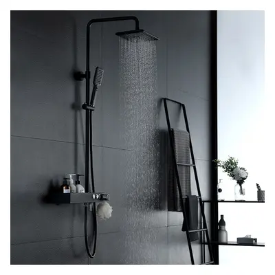 Exposed Rainfall Shower Fixture with Handheld Shower & Tub Spout in Matte Black