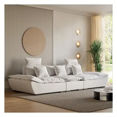 2780mm Modern White Leath-Aire 3 Seater Deep Sofa with Adjustable Backrest Sailboat