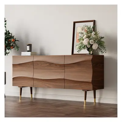 Lake Walnut Sideboard Credenza with Storage Buffet Kitchen Cabinet Wavy Mid-Century