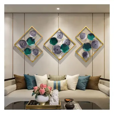 700mm 3 Pieces Modern Unique Lotus Leaves Metal Wall Decor Set with Gold Square Frame