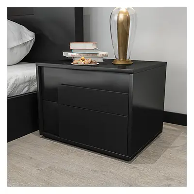 Modern Black Rectangle Nightstand with 2 Drawers