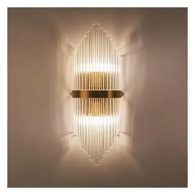 Striaged 2-Light Gold Glass Wall Sconce Metal Vanity Wall Light for Bathroom