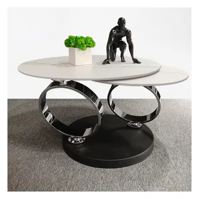 White Extendable Coffee Table with Ring-shaped Metal Pedestal