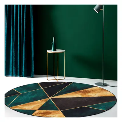 1200mm Modern Green Black and Gold Geometirc Round Indoor Area Rug Decorative Carpet