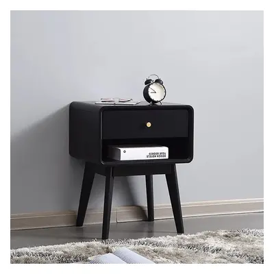 Rustic Black 1-Drawer Bedroom Nightstand with Brass Pull