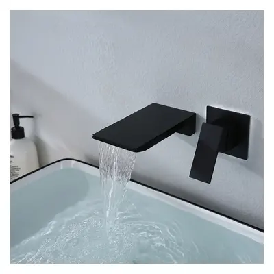 Waterfall Wall Mounted Matte Black Bathroom Mixer Tap Single Lever Handle