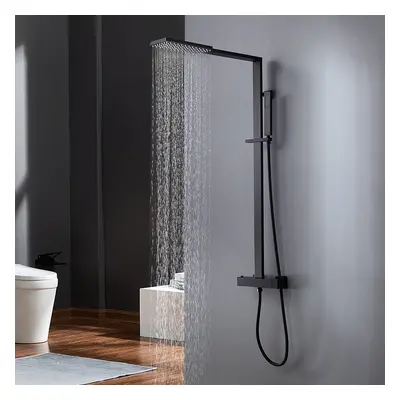 Exposed Thermostatic Shower Fixture with Rain Shower Head and Hand Shower Matte Black