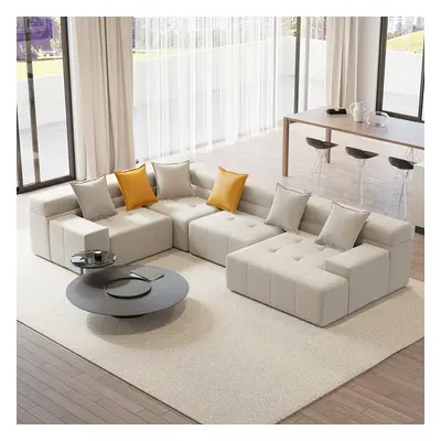 3380mm L-Shaped Modern Off White Velvet Modular Sectional Sofa with Chaise