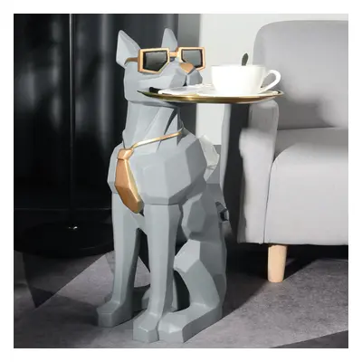 Modern Gray Sculpture Side Table with Tray Shelves Cute Grayhound End Table in Resin