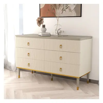 1200mm Modern Dresser 6 Drawers Buffet Cabinet with Storage in Beige & Gray