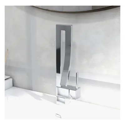 Single Lever Handle Mono Bathroom Basin Mixer Tap with Waterfall Spout in Chrome Brass