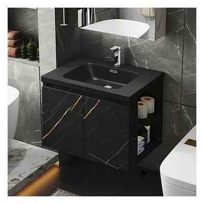 27.6" Wall-Hung Bathroom Vanity Faux Marble with Top Stone Slate Vessel & Sink