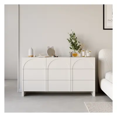 1350mm Japandi Cream White Dresser Nordic Arch Chest of 9 Drawers Storage Cabinet